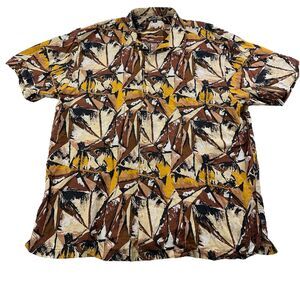 Stacey Adams Men’s Abstract Geometric Button Up Shirt Brown Short Sleeve 3XL